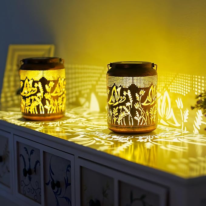 2 Pack Butterfly Solar Lanterns Outdoor Waterproof,Birthday Gifts for Women Mom,Hanging Solar Lights Outdoor LED 6.9" Metal Butterfly Decorative Lanterns for Patio,Pathway,Yard,Garden Decor