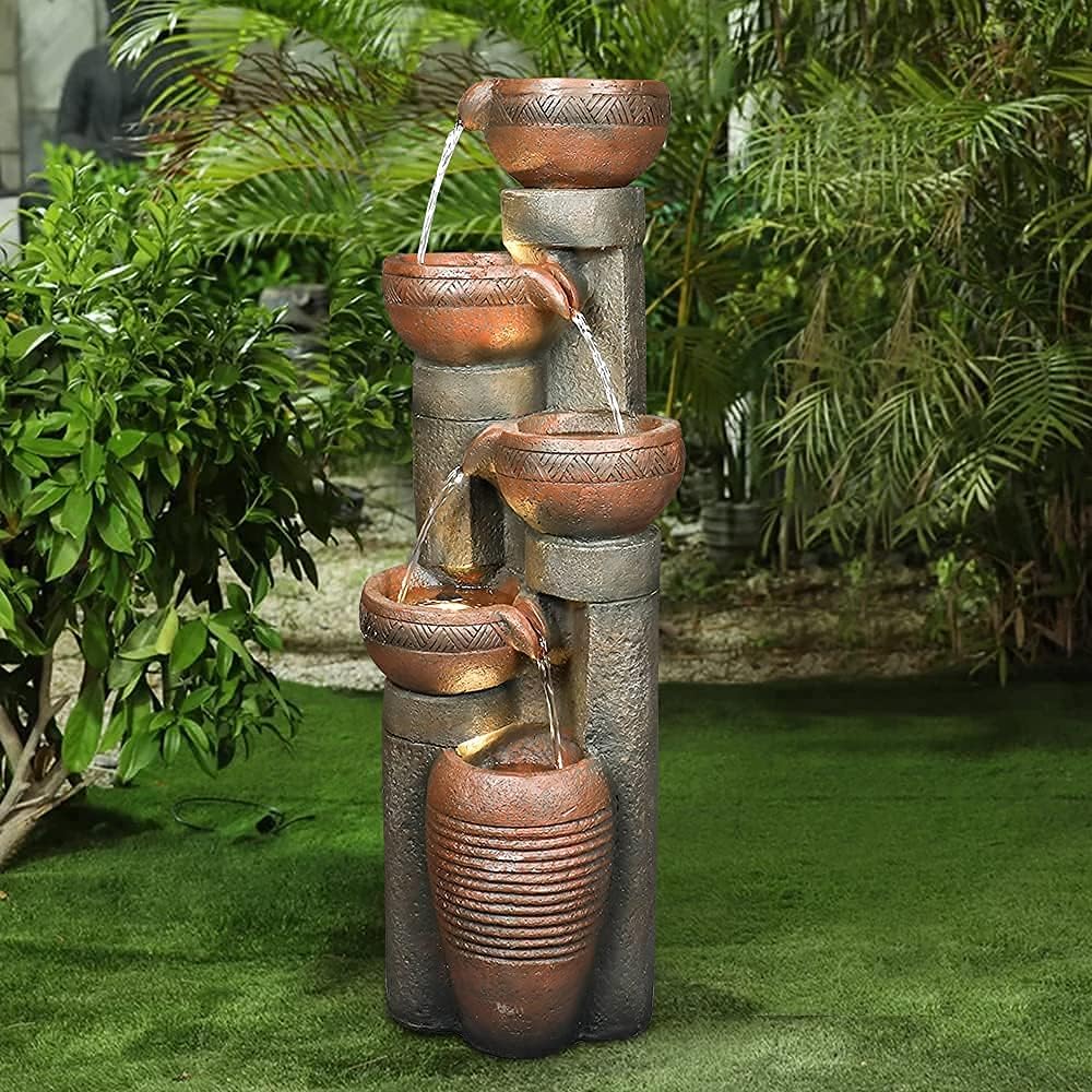 5 -Tier Outdoor Garden Water Fountain Decor, Resin Fountain for Garden, Floor Patio, Deck, Porch, Backyard and Home Art Decor (Brown, 39.7inch)