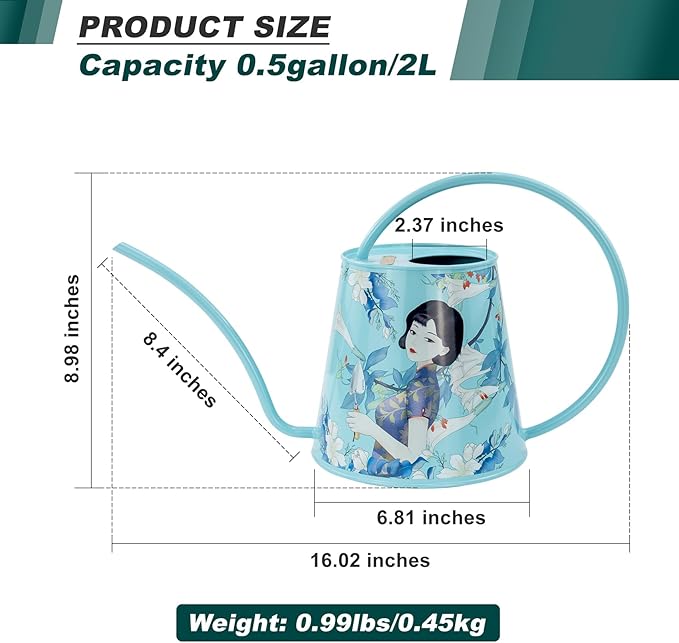 Berry&Bird House Plants Watering Can - Indoor & Outdoor 1/2 Gallon Stainless Steel Water Can with Long Spout Garden Decoration for Flower Bonsai Succulent Gardening Large Water Bottle (2L, Magnolia)