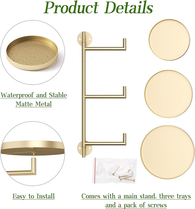 3-Tier Rotating Metal Window Plant Shelves Hanger, Wall-Mounted Gold Holder, Floating Shelf for Indoor Pots up to 6", Home Décor Gift for Plant Lovers