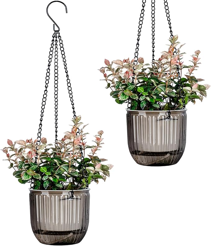 4.5 Inch 2 Pcs Self Watering Hanging Planter Indoor Plant Pots Drainage Holes, Outdoor Small Hanging Planters Flower Pot Basket, Visible Water Level, Plant Hanger Home Decor, Gardening