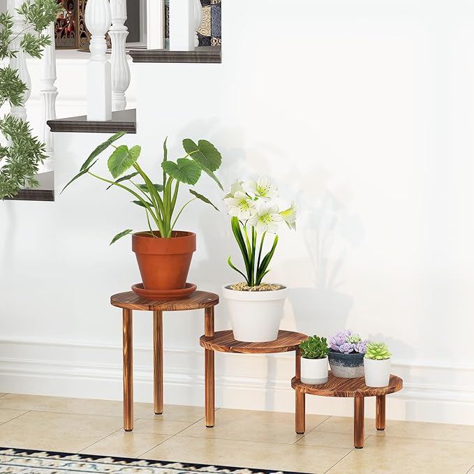 3 Tiers Plant Stand Indoor,Wood Plant Stands for Indoor Plants Multiple,Corner 3 Steps Ladder Plant Shelf High Low Flower Stand Planter Display Rack for Patio Balcony Living Room