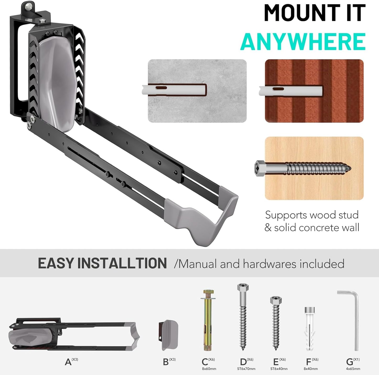 3-Pack Swivel Bike Rack Wall Mount, Bike Hangers for Garage, Space-Saving Vertical Bike Holder, Holds up to 77 lbs, Bicycle Wall Hanger Storage, No Heavy Lifting Required Indoor Hanging Bike Rack