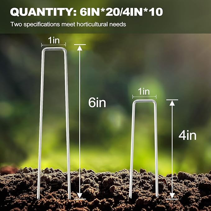 30 Pcs Galvanized Landscape Staples Metal Garden Stakes Heavy Duty for Ground Cover, U-Shaped Pins Yard Stakes Weed Barrier Fabric, Garden Hose, Drip Irrigation, 1 inch*(6+4 inch)
