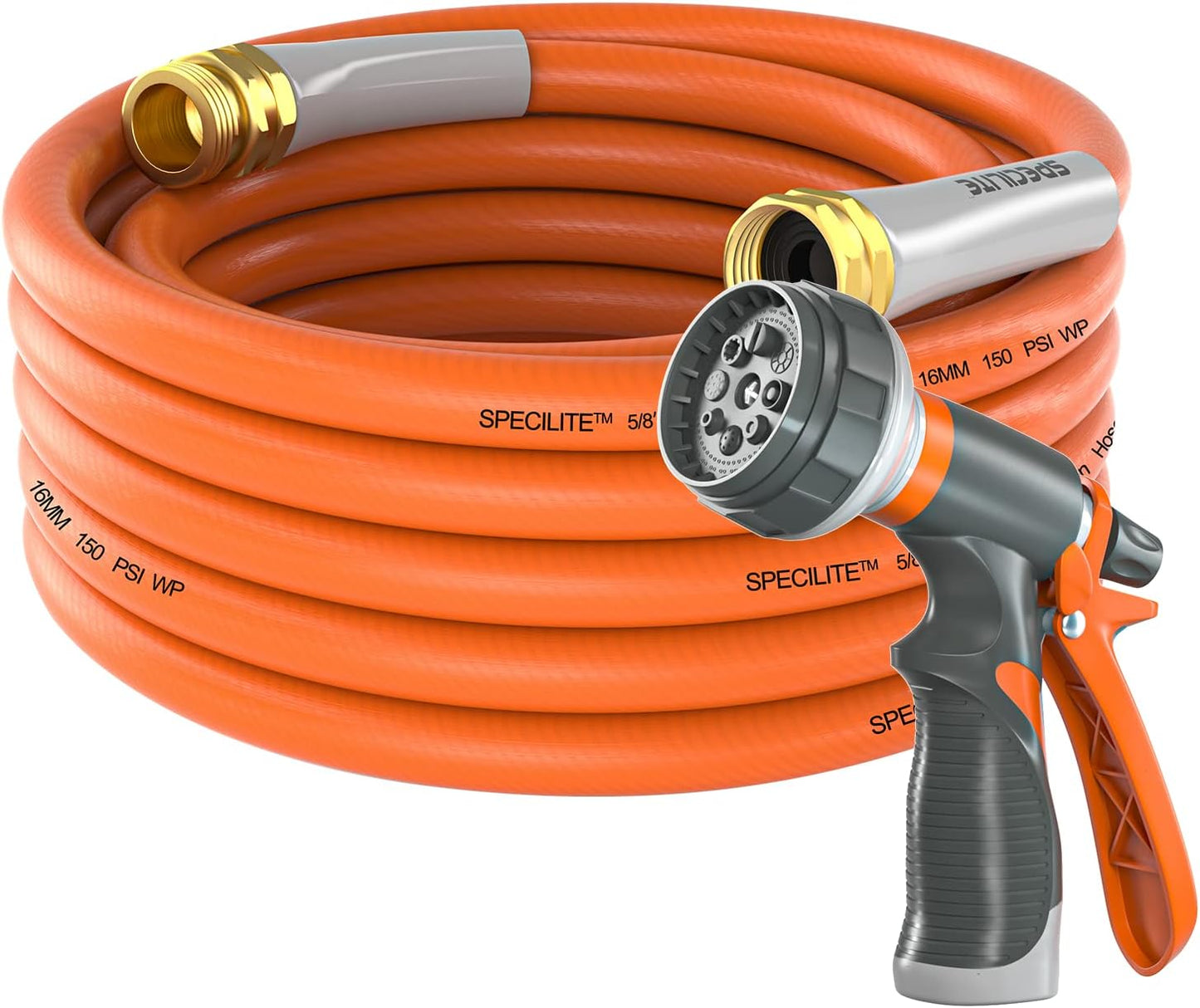 Garden Water Hose 25 ft x 5/8 in Heavy Duty, Flexible and Lightweight, Burst 600 psi, Kink-less Hybrid Rubber Pipe for Backyard, 3/4'' Brass Fittings, Orange