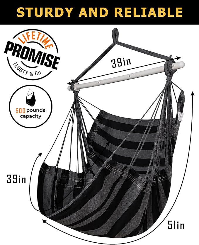 ADVOKAIR Hammock Chair Swing & Cover Set (500 lbs Max) – Hanging Rope Swing for Bedroom, Outdoor, Patio, Porch with Sturdy Steel Bar & Anti-Slip Rings + All-Weather Rain Cover for Storage Protection
