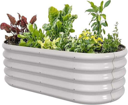 4x2ft Oval Galvanized Raised Garden Bed Kits 16" Tall Outdoor Large Metal Modular Planter Box 9-in-1 Raised Beds for Gardening,Vegetables,Fruits,Flowers & Herbs (White)