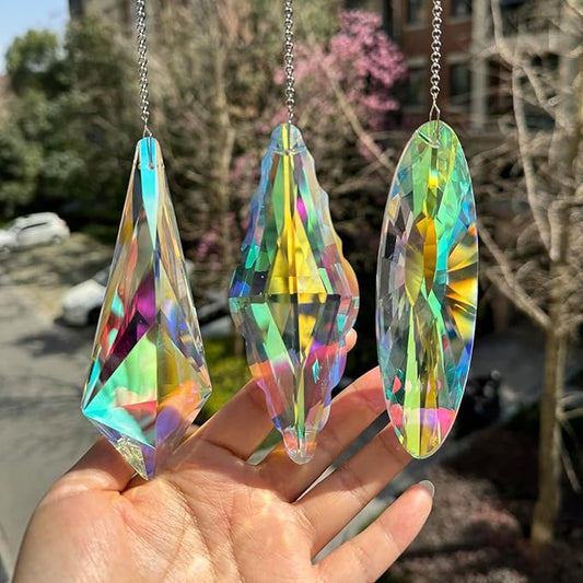 3PCS 5" Large Crystal Sun Catcher Prisms, Hanging Suncatchers with Glass Prism, Rainbow Maker for Room, Windows,Garden,Fantasy Aesthetic Home Decor. (YGBS02)