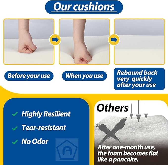 AAAAAcessories Outdoor Seat Cushions for Chairs, Waterproof, Fade-Resistant Patio Furniture Replacement Cushions, 21" x 21" x 4", Set of 2, Black