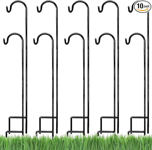 Ashman Shepherds Hook 10 Pack Black, 35 Inches Tall, Made of Premium Metal for Hanging Solar Light, Bird Feeders, Mason Jars, Garden Stake and Wedding Décor.