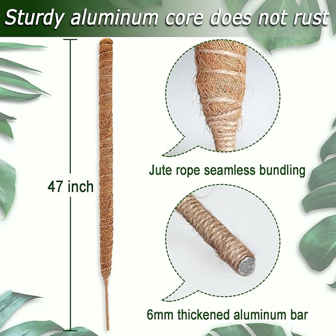 Bendable Moss Pole, 47 Inch Moss Poles for Plants Monstera, Tall Moss Poles for Climbing Plants Indoor, Large Moss Pole Support, Garden Trellis Plant Stand Stakes for Potted Plants, Pothos