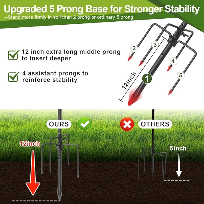 Bird Feeder Pole with Shepherds Hook - Heavy Duty Hummingbird Feeder Stand with 5 Prong,78" Adjustable Rustproof Garden Hooks Outdoor for Hanging Birdfeeder,Wind Chimes,Lanterns,Solar Lights,Black