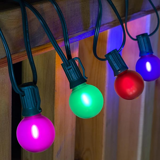50Ft Outdoor Frosted Multicolor Christmas Lights, G40 Globe Patio String Lights with 25 Ceramic Colorful Bulbs(2 Spare), Hanging Outside Christmas Lights Vintgae for Holiday Party Backyard Decorations