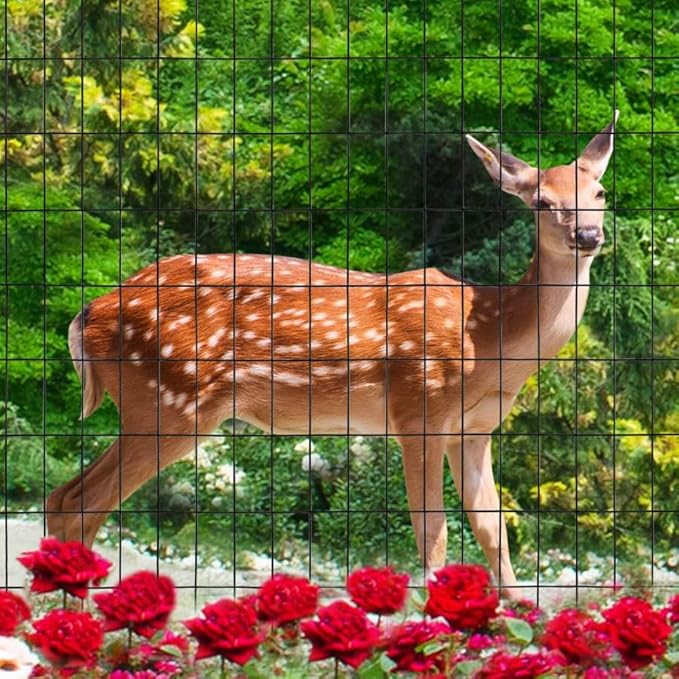 Black PVC Coated Welded Wire Fence 48 Inch x 50 Foot, 2 Inch x 4 Inch 14GA, Garden Border Fencing Roll Vinyl Coating Metal Wire Mesh Hardware Cloth for Yard Vegetable Plant Protection