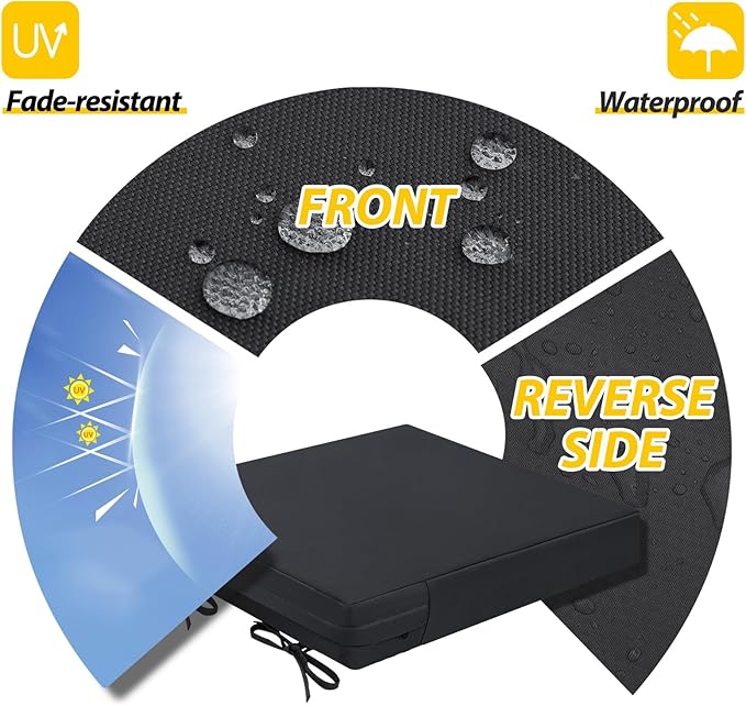 AAAAAcessories Outdoor Seat Cushions for Chairs, Waterproof, Fade-Resistant Patio Furniture Replacement Cushions, 18" x 18" x 2", Set of 2, Black