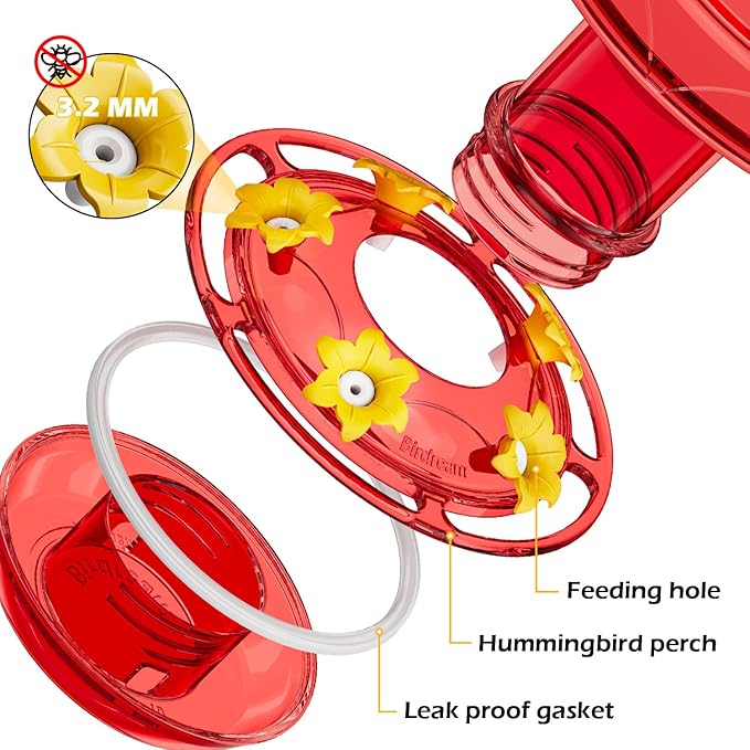 Birdream Hummingbird Feeder for Outdoors Hanging 40oz 10 Feeding Ports, 2 Pack Humming Bird Feeder with Ant Moat Brush Leak Proof - Solid Red