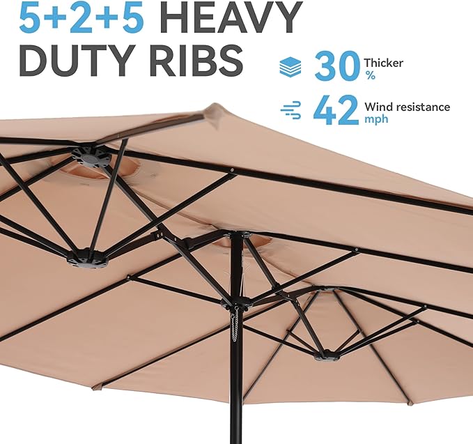 GREEN PARTY 15 ft Rectangle Patio Umbrella with Base Included, Double-Sided Table Umbrella with Crank, Large Outdoor Umbrellas for Patio Poolside Garden Backyard, Beige