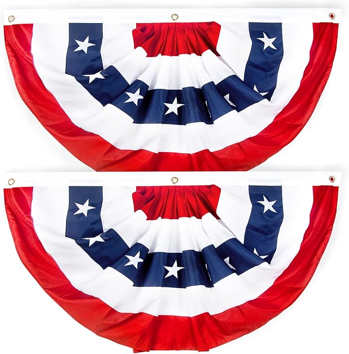 2x4 Ft American Bunting Flags Outdoor, USA Pleated Fan Flag for Outside, 4th of July Decorations Memorial Day Patriotic Flags Bunting Outdoor Indoor Decor (Set of 2)
