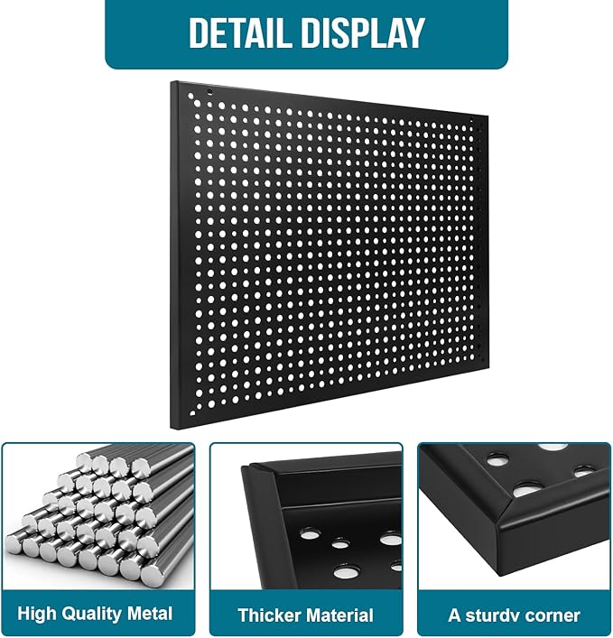 4 Pack Heavy Duty Steel Pegboard Garage Organization Panels,Universal 1/8 and 1/4 Pegboard Accessories,Suitable for Tool Storage,Garage Storage etc.(Black, 16X12)