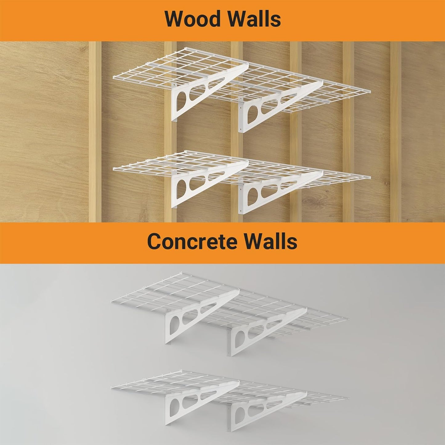 2x4 ft Garage Shelving, 2-Pack Wall-Mounted Shelves for Garage, Kitchen, Pantry Storage, 400 lbs Total Load Capacity Wall Shelving, White