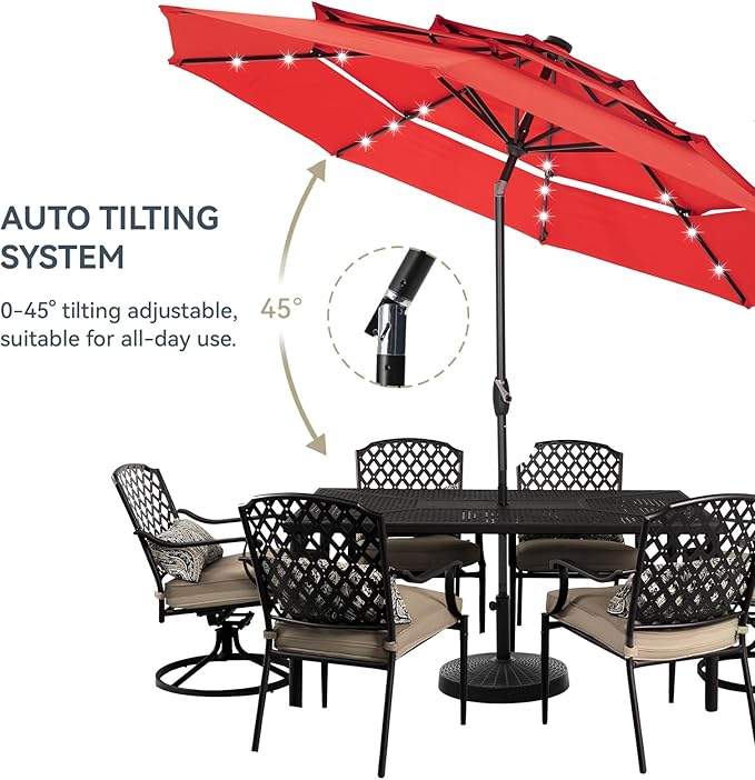 GREEN PARTY 10ft Outdoor Patio Umbrella, Auto-Tilt Market Table Umbrellas with Crank, 8 Sturdy Ribs & 1.5" Pole UV Protection for Garden Deck Backyard Pool