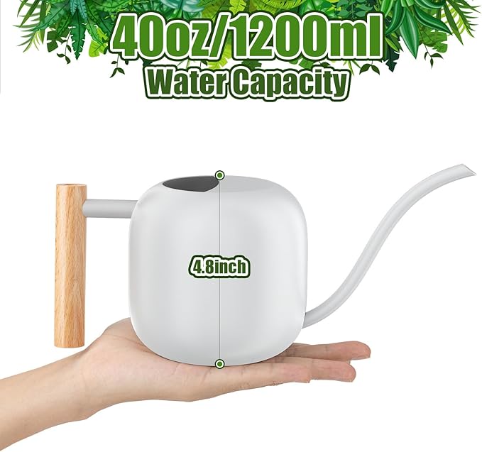Green Moon Water Can Indoor Plant White 1.2L/41oz with Long Spout Small Water Can Metal Watering Can Pot for Indoor House Plant Bonsai Outdoor Garden Flowers Decorative