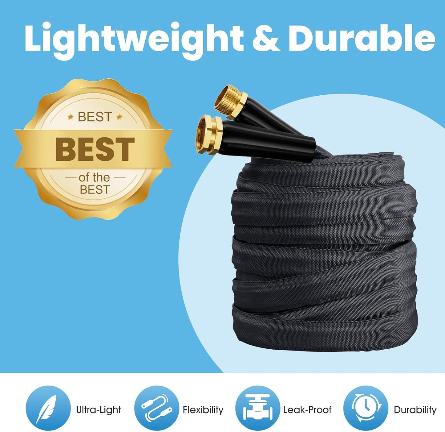 2025 Upgraded 75FT Non-Expanding Garden Hose, Lightweight, Flexible Ultra-Light Water Hose, Burst-Resistant, Lead-Free, Anti-Kink, High-Pressure