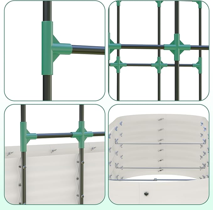 Galvanized Raised Garden Bed with 96" Tall Vertical Arch Trellis – Expandable Rust-Resistant Planter Box for Outdoor Plants, Flowers, Herbs & Vines – Includes Plant Clips, Drainage Netting,Beige