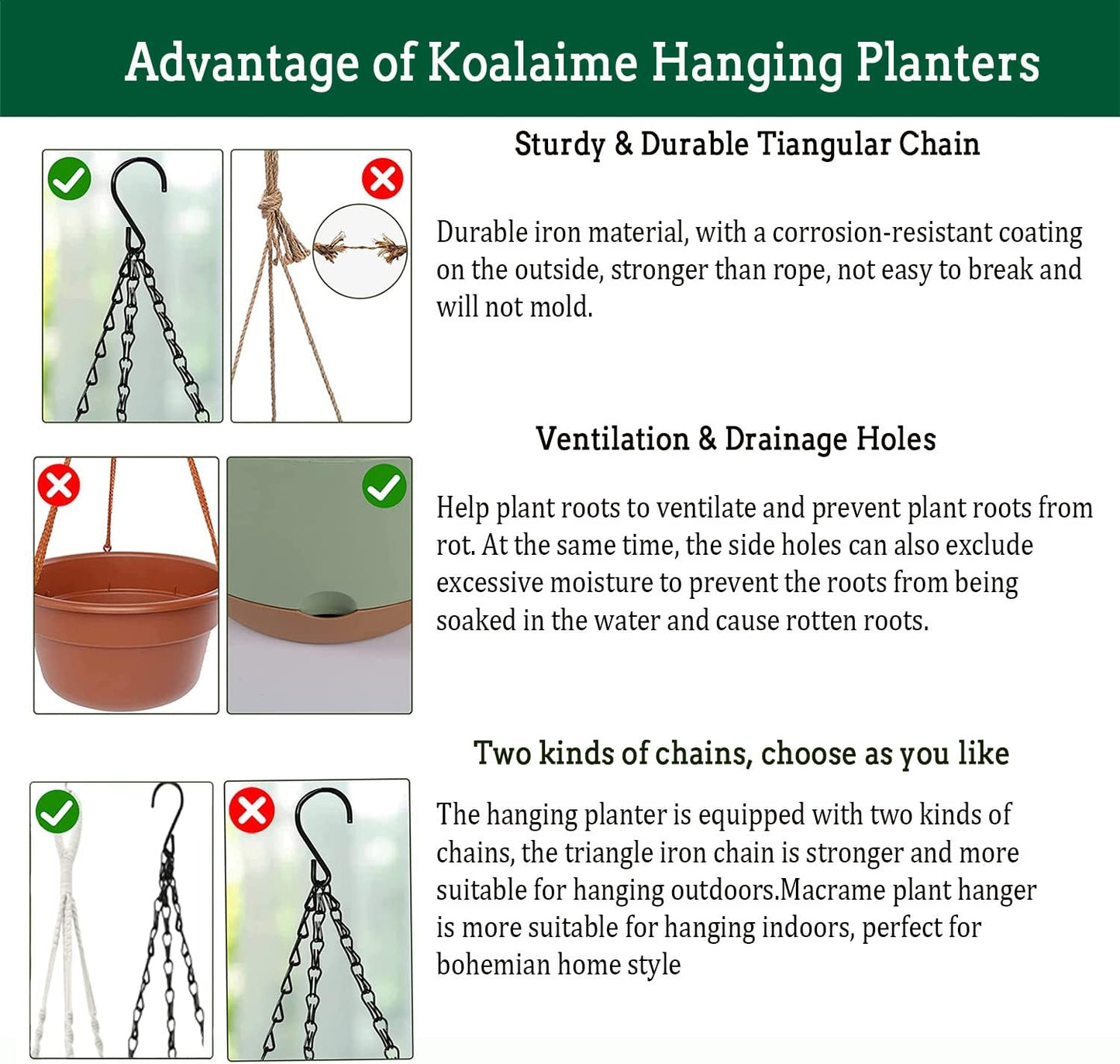 Hanging Planter Self Watering 10 Inch, 2 Pack Indoor Outdoor Hanging Baskets, Hanging Flower Pots with Drainage Hole & 2 Kinds of Plant Hangers for Garden Home Decor(Grey)…