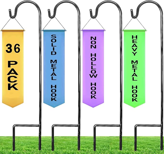 Ashman Shepherd's Hooks 35 Inch (36 Per Pack), Black, Made of Premium Metal for Hanging Solar Lights, Bird Feeders, Mason Jars, Christmas Lights, Lanterns, Garden Stakes and Wedding Décor.