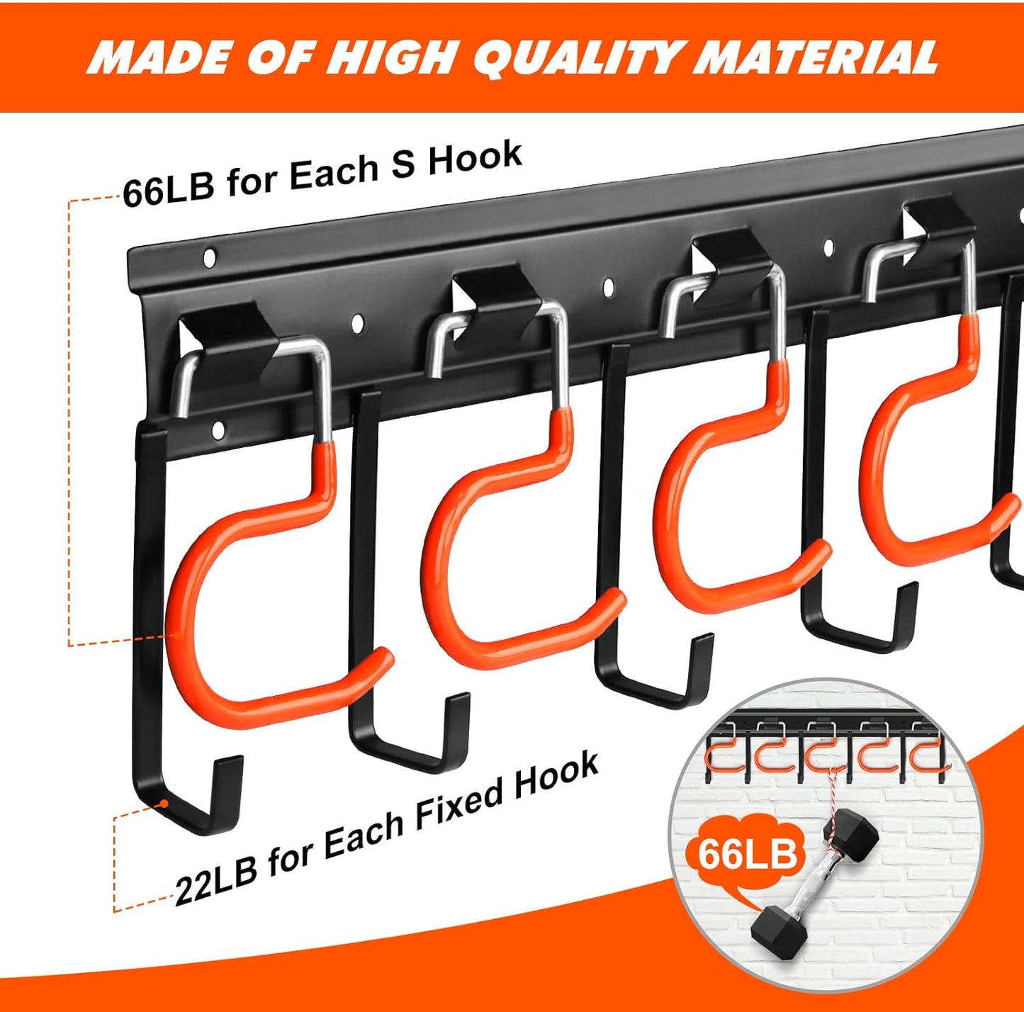 68'' All Metal Garden Tool Organizer Wall Mount Garage Organizers and Storage with Hooks Tool Hangers for Shed