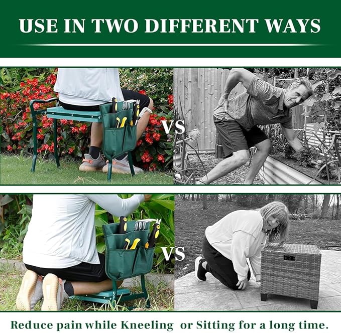 Garden Kneeler and Seat, Foldable Garden Stool Heavy Duty Gardening Bench for Kneeling and Sitting to Prevent Knee & Back Pain, Gardening Gifts for Women, Grandparents, Seniors, Mom & Dad