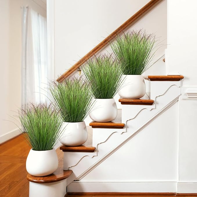 48Pcs Artificial Grass Plants Faux Shrubs Wheat Grass Fake Tall Grass Plants for Outdoor Decor Greenery Stems Weed for Room Indoor Home Decor（Green Red Tail