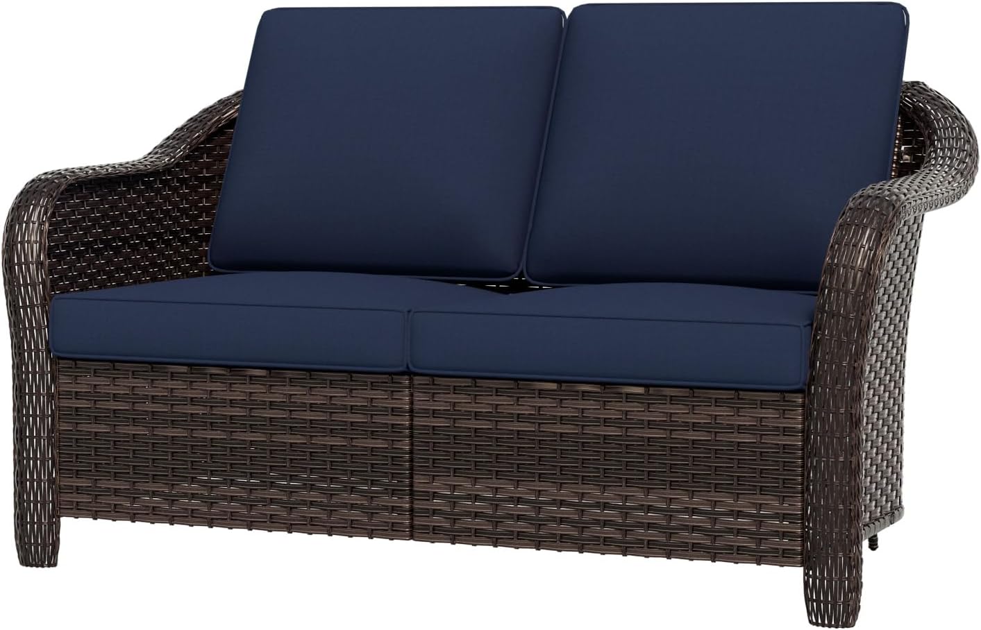 55 inch Outdoor Wicker 2 Seater Sofa, All-Weather Use Patio Rattan Loveseat with Seat and Back Cushion, Ideal for Porch, Backyard, Balcony, Poolside, Blue