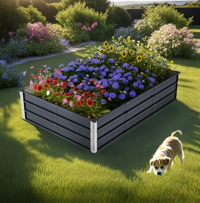 Galvanized Raised Garden Bed 6x4x1.3ft, Durable Elevated Flower Bed, Rust-Proof Metal Garden Bed for Vegetables, Fruits, Flowers & Herbs