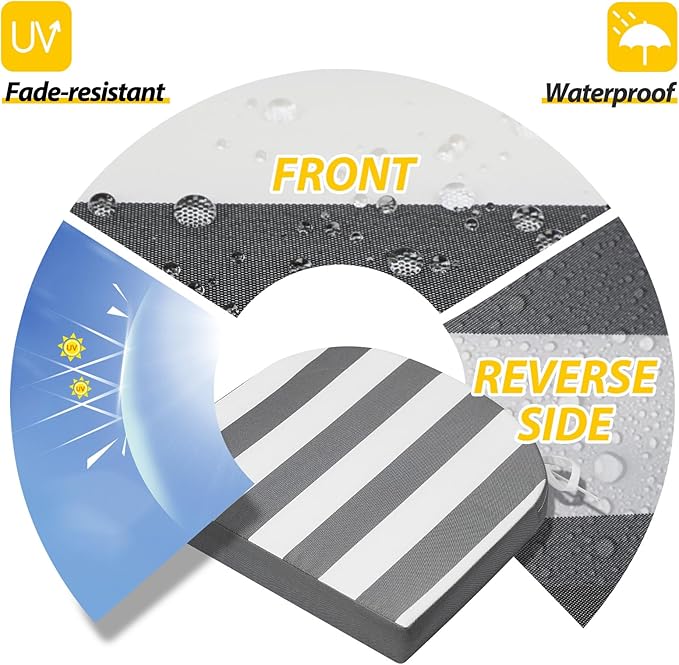 AAAAAcessories Outdoor Seat Cushions for Chairs, Waterproof, Fade-Resistant Patio Furniture Replacement Cushions, 17" x 16" x 2", Set of 2, Gray Cabana Stripe