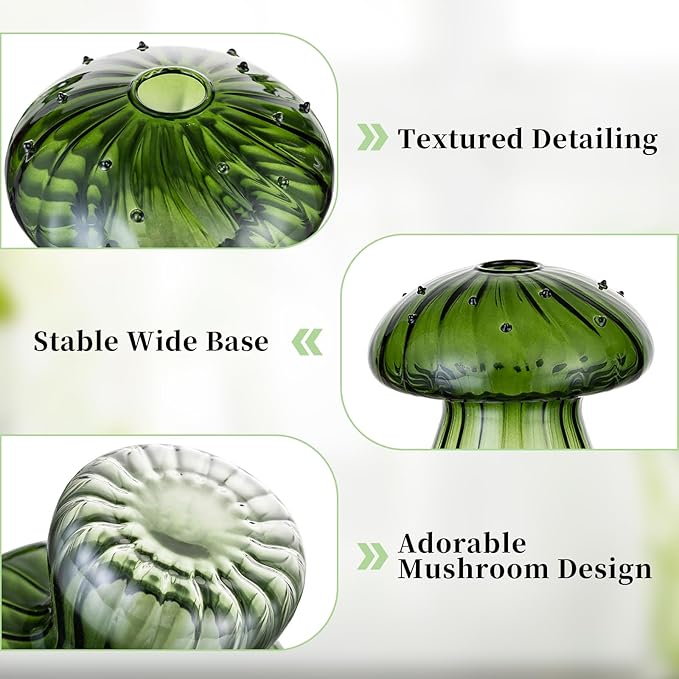 Glasseam Mushroom Plant Propagation Stations: Green Glass Terrarium Jar Set of 5 Cute Planters for Indoor Plants Mini Propagate Station Unique Christmas Birthday Gifts for Women Home Office Decor