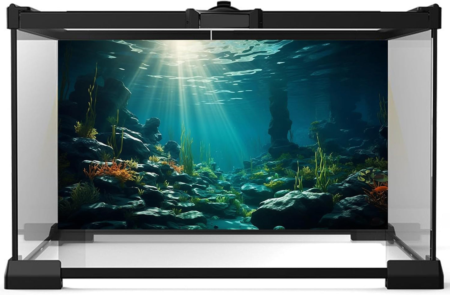 Aquarium Background Ocean Floor Fish Tank Background Underwater Coral Reef Stone Aquarium Backdrop Seaweed Background Sunlight Tank Backdrop Perfect Aquarium Backdrop Durable Vinyl 48x18in