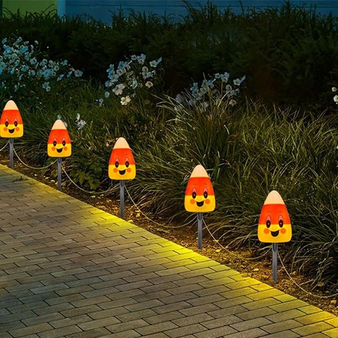 Halloween Candy Corn Pathway Lights Outdoor, 7Ft C7 LED Halloween Decorations Candy Corn Pathway String Lights Waterproof with 4 Stakes for Halloween Outdoor Garden Walkway Driveway Lawn Party Decor