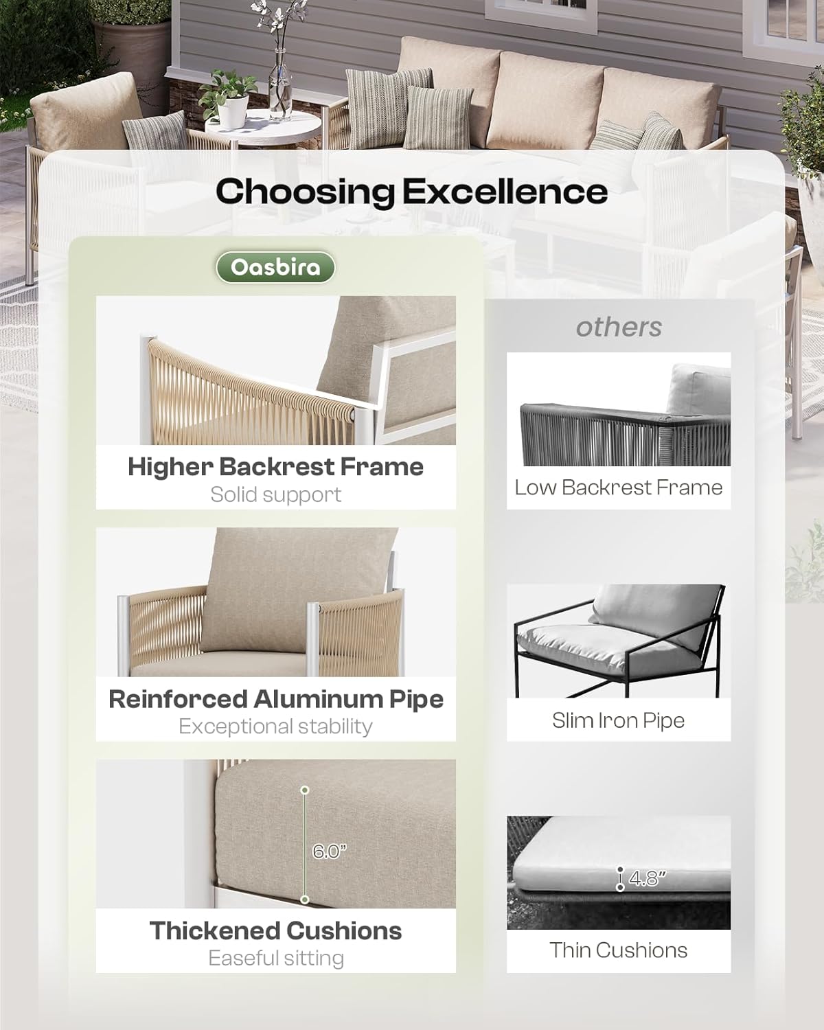 Aluminum Outdoor Patio Furniture Set, HDPE Rope 4 Piece Modern Sectional Conversation Sets with Dual-Layer Coffee Table, All Weather Patio Couch Sofa with Thick Cushions, Silver Frame, Beige