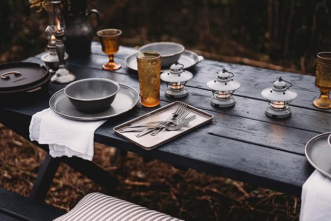 Barebones Flatware Silverware Set - Formal Camping Utensils - Stainless Steel Cutlery Set of 6 - Camping Utensil Set with Forks, Knives, and Spoons (Matte Black)
