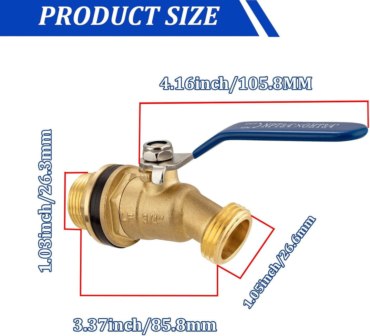 Brass Rain Barrel Spigot Kit 3/4" GHT Brass Water Container Rain Barrel Faucets Lead-Free Spigot for Garden Hose Thread Connection 55 Gallon Water Tank Faucet