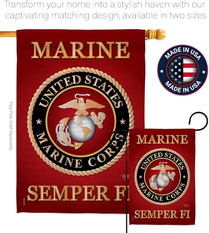 Breeze Decor Marine Corps Pack Armed Forces USMC Semper Fi United State American Military Veteran Retire Official Applique Banner Small Garden Yard Gift Double-Sided, House Flag 28" x 40", Made In USA