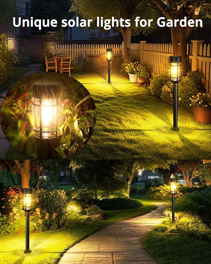 8 Pack Solar Pathway Lights Outdoor, Waterproof Solar Lights Outdoor with Metal & Glass Design - Auto On/Off, Long-Lasting, Landscape Lighting for Garden, Yard, Lawn, Driveway, Walkway