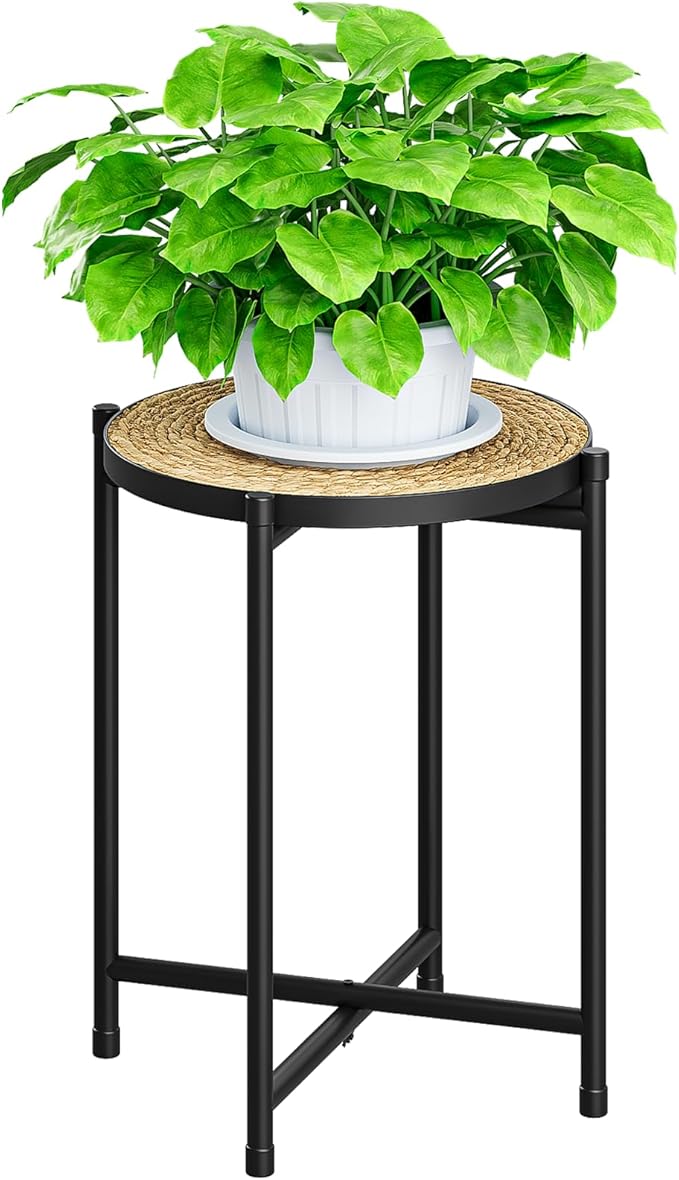Bamworld Rattan Plant Stand Indoor,Round Plant Table for Large Plants,Tall Heavy Duty Plant Holder for Living Room Bedroom Balcony,Boho Rattan Decor