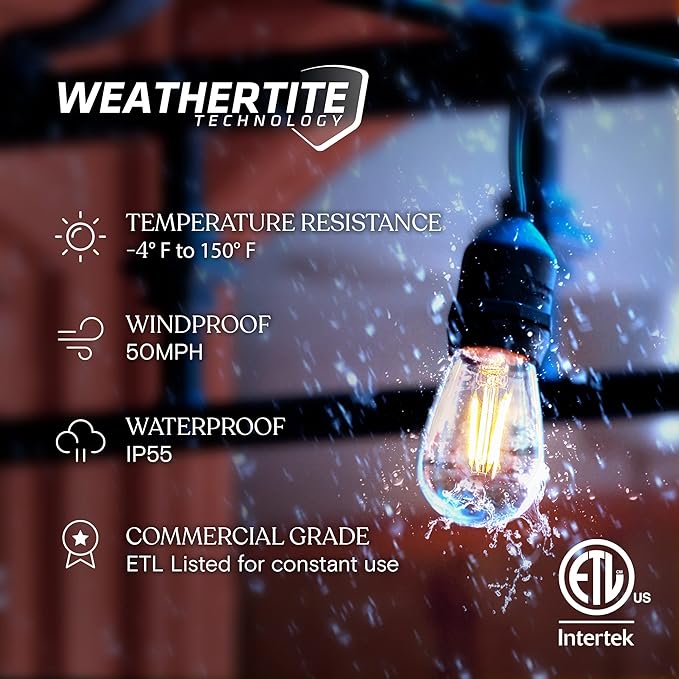 Brightech Ambience Pro - 24 Ft Waterproof LED Outdoor String Lights - Hanging, Dimmable 2W Vintage Edison Bulbs - Commercial Grade Patio Lights Create Cafe Ambience in Your Backyard, 7 Bulbs