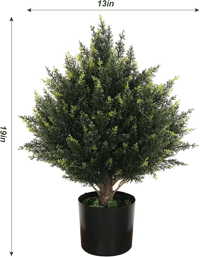 19” Artificial Cedar Outdoor Artificial Shrub Sunlight Resistant Leafy Potted Plant for Indoor Porch of Home and Office Artificial Outdoor Tree Topiary Trees