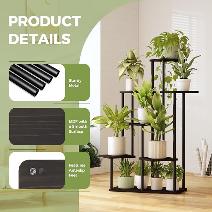 Bamworld 7 Tier Plant Stand Indoor, Large Metal Plant Shelf for Multiple Plants, Tall Tiered Flower Stand for Patio Garden Balcony Living Room Bedroom(Black)