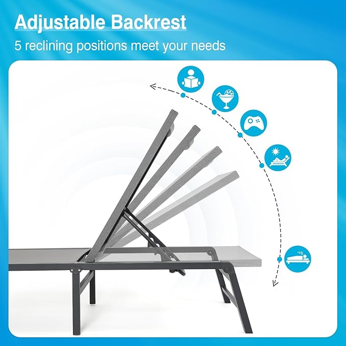 Aluminum Chaise Lounge Chair Outdoor, Foldable Patio Lounge Chair 2 Sets with Table Assemble-Free, Pool Lounge Chairs with 5 Adjustable Backrest, Outdoor Lounge Chairs for Outside Poolside Beige