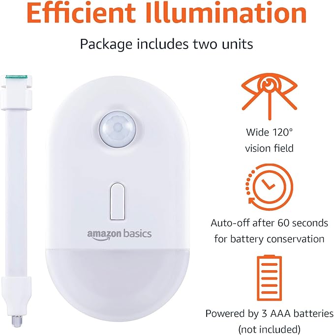 Amazon Basics Color Changing LED Toilet Bowl Motion Sensor Light, Battery Operated, 2 Pack, White